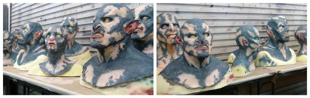 Just a few of the 85 pull-over foam latex masks created for Bright's background orcs. Images courtesy of ADI
