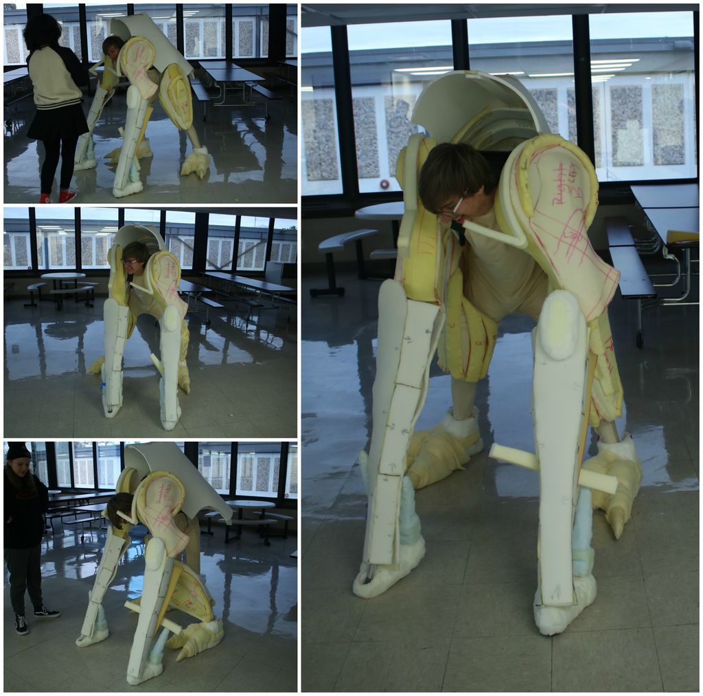 Progress shots of an early monster test with creature suit performer Daniel Johnson.