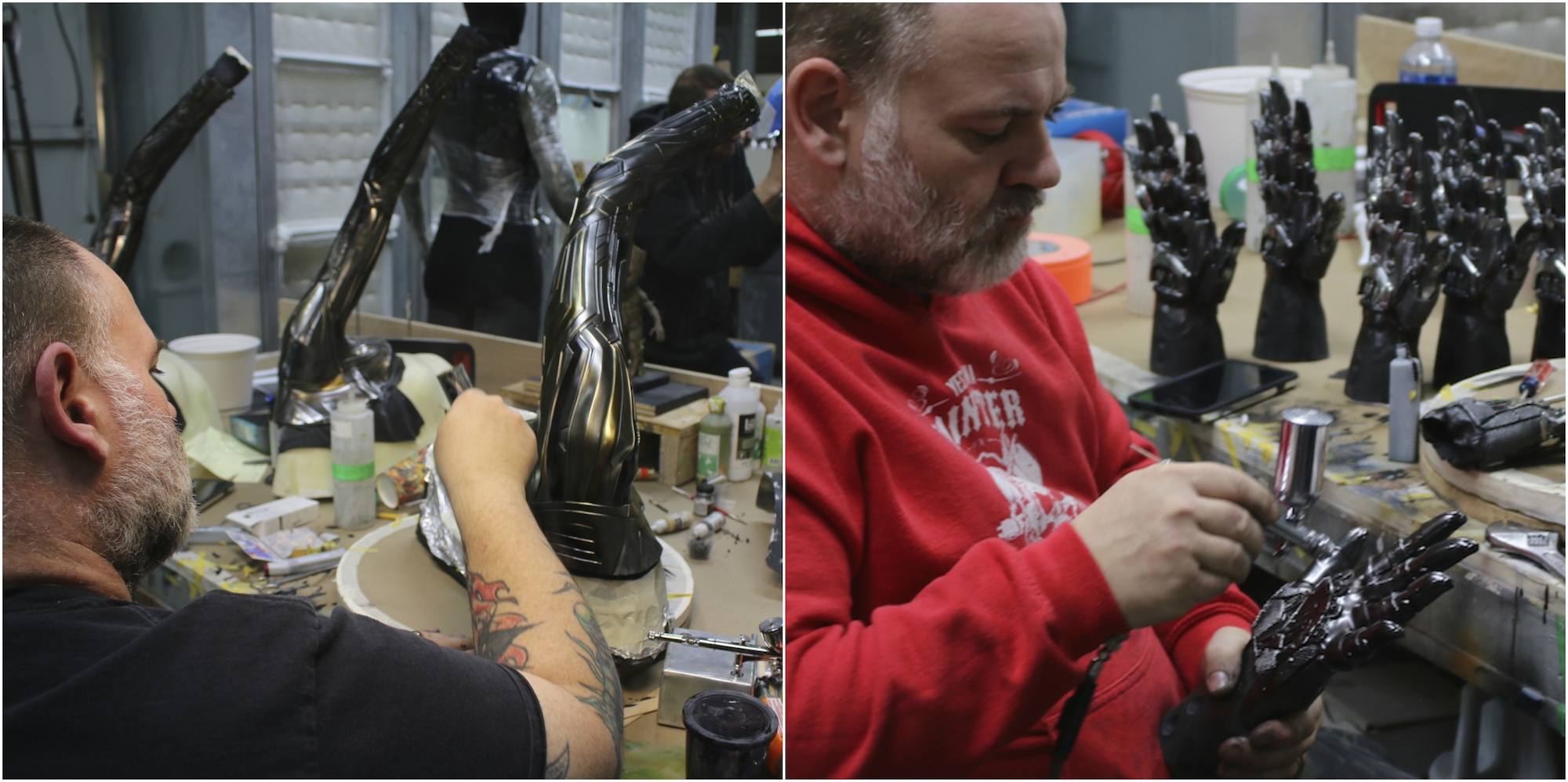 Legacy Effects artist John Cherevka paints Nebula's cybernetic arms and hands. Images courtesy Legacy Effects