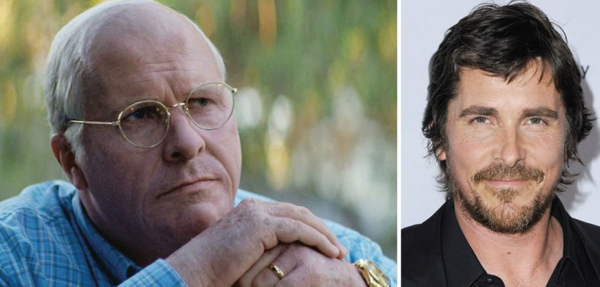 Christian Bale after makeup next to Bale before makeup. Photo: Annapurna Pictures