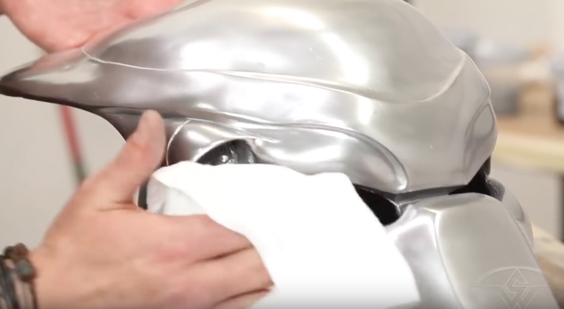 Detail of the surface as Jamie wipes it.