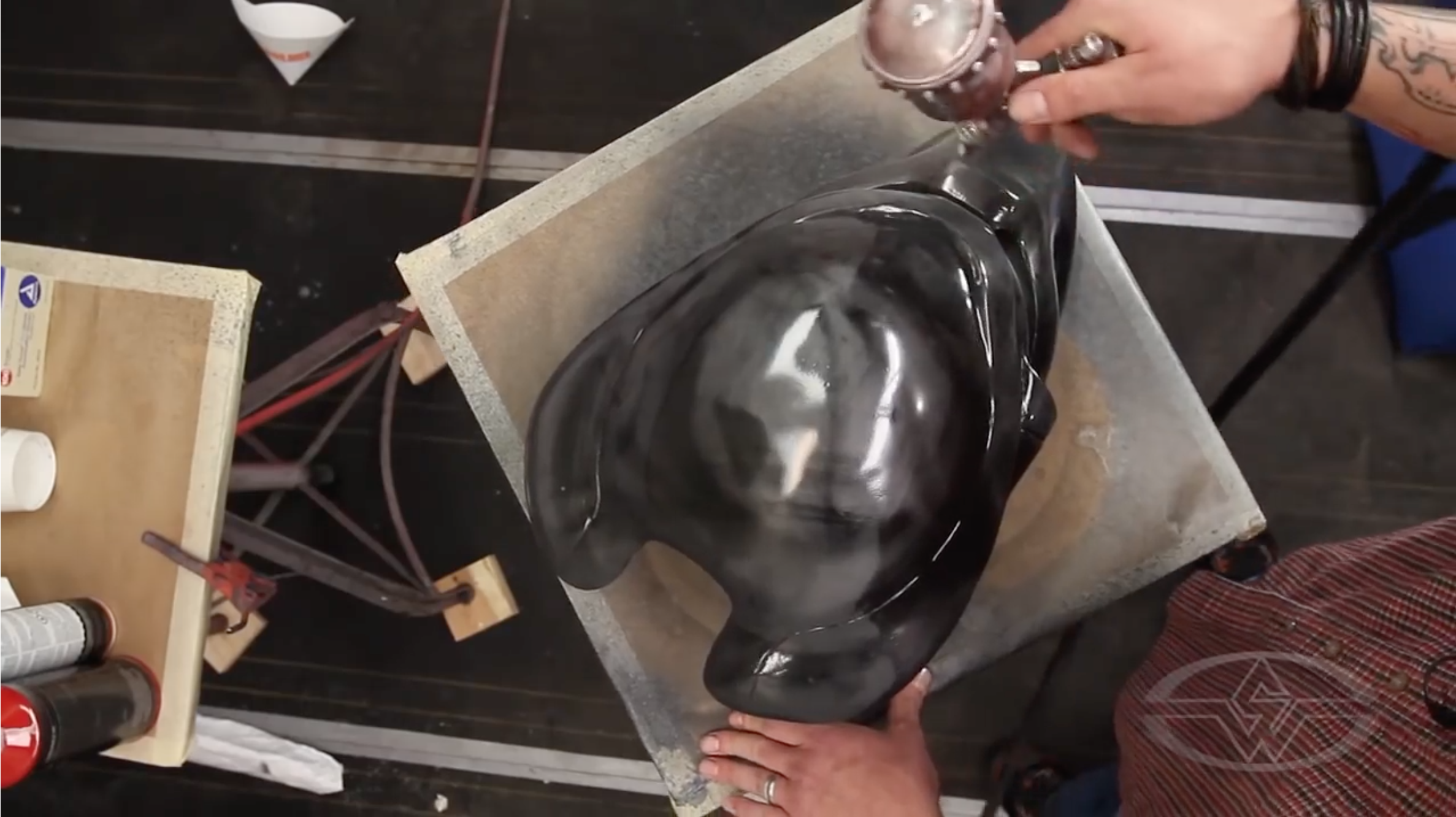 Top view of the Predator Bio Helmet in progress.