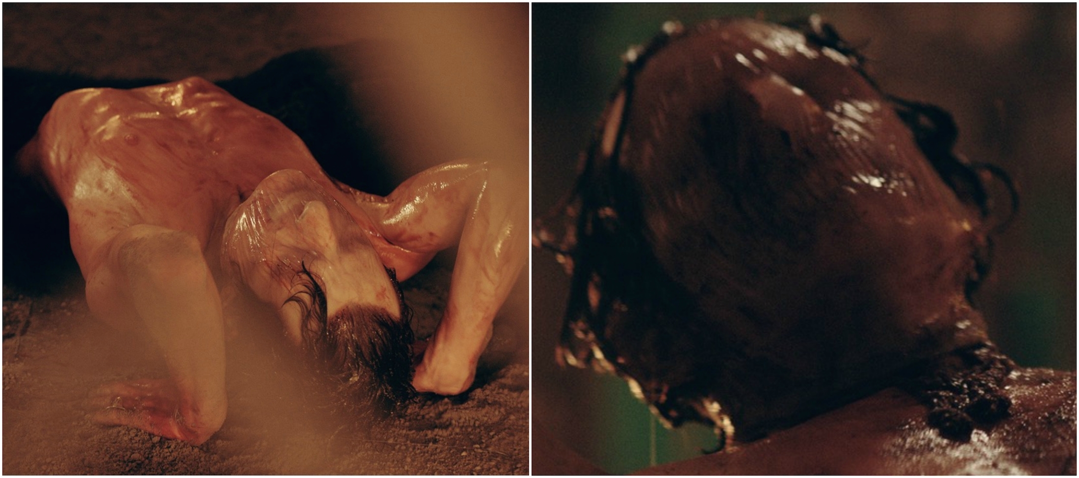 Shots captured on set as a contortionist climbs up through the Wolf.