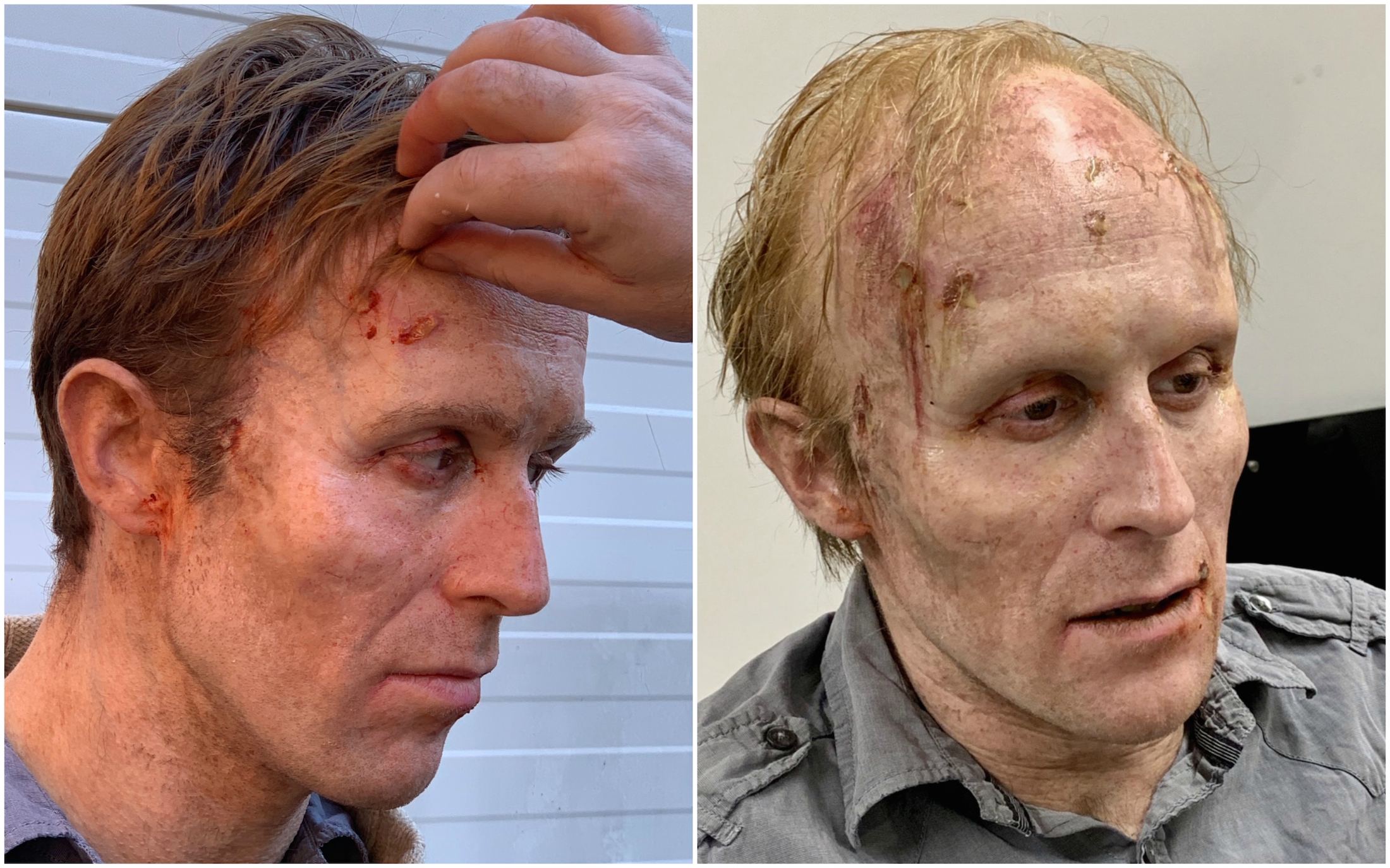 The makeup team used subtle wound and facial&nbsp;prosthetics, a sickly paint job,&nbsp;and bald cap with patchy hair&nbsp;to depict the life&nbsp;draining out of Jonathan Harker.