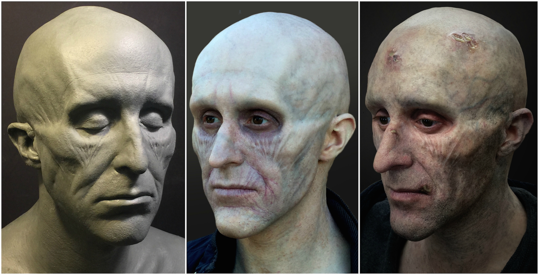 The prosthetic sculpture&nbsp;and a test application of Heffernan's final Harker makeup.