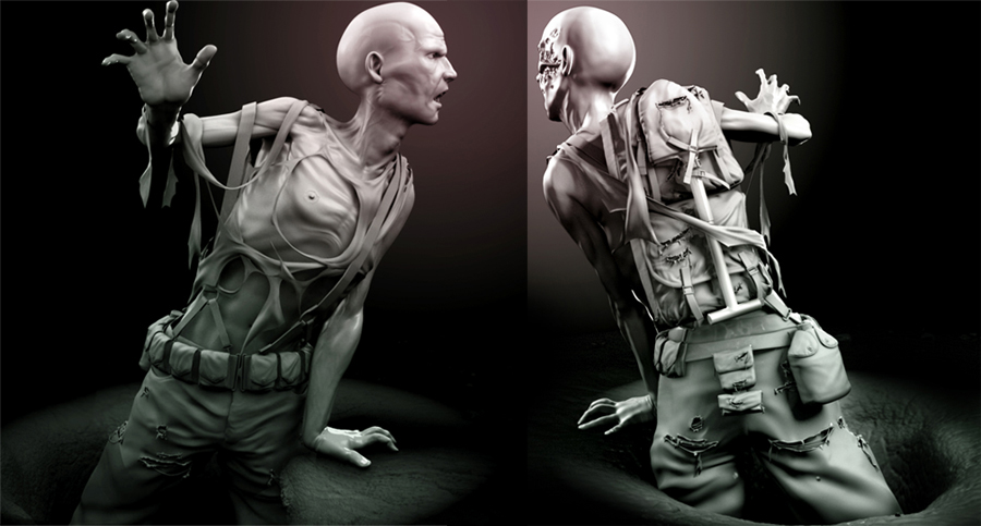 An old digital sculpture I did of a zombie soldier.