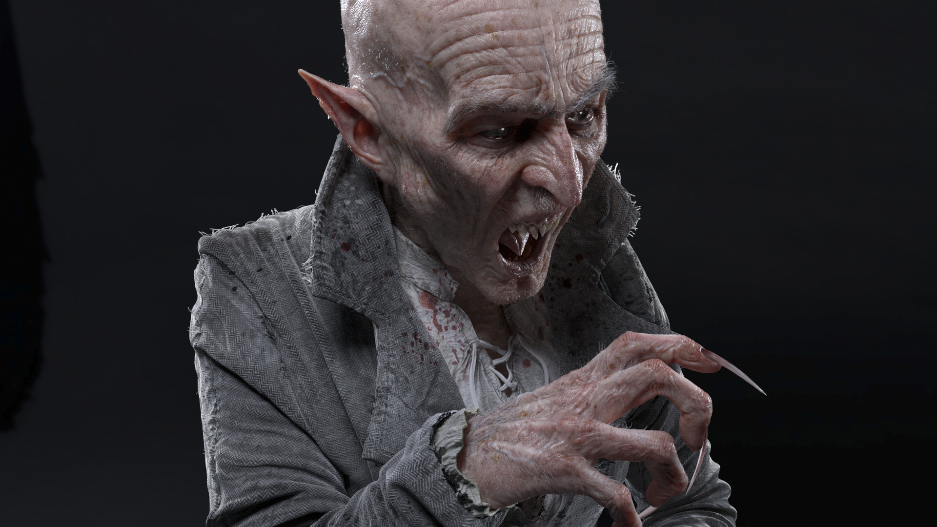 An angle of the final sculpture, mouth open.