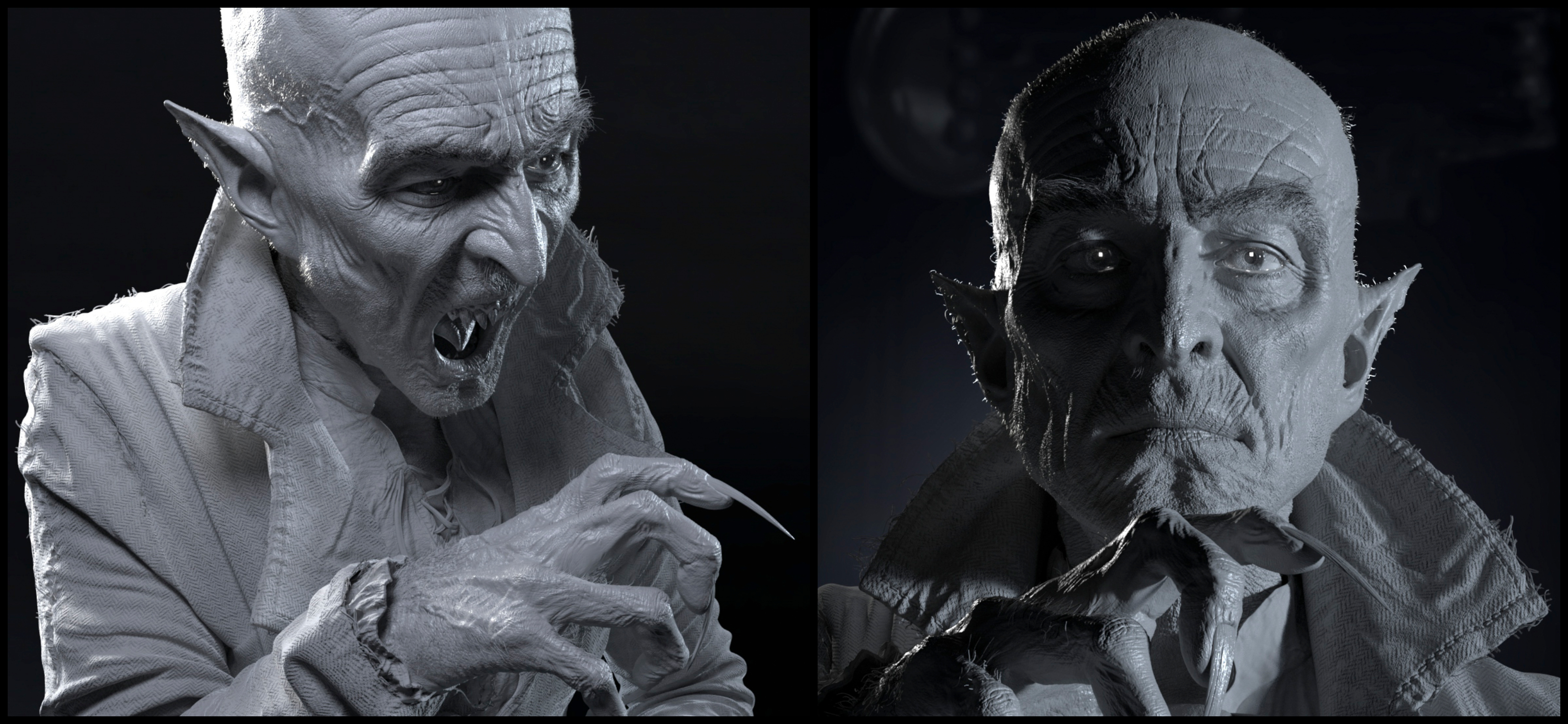 Nosferatu's&nbsp;clothing, pictured above, with high-definition detail that I&nbsp;sculpted in Mudbox.