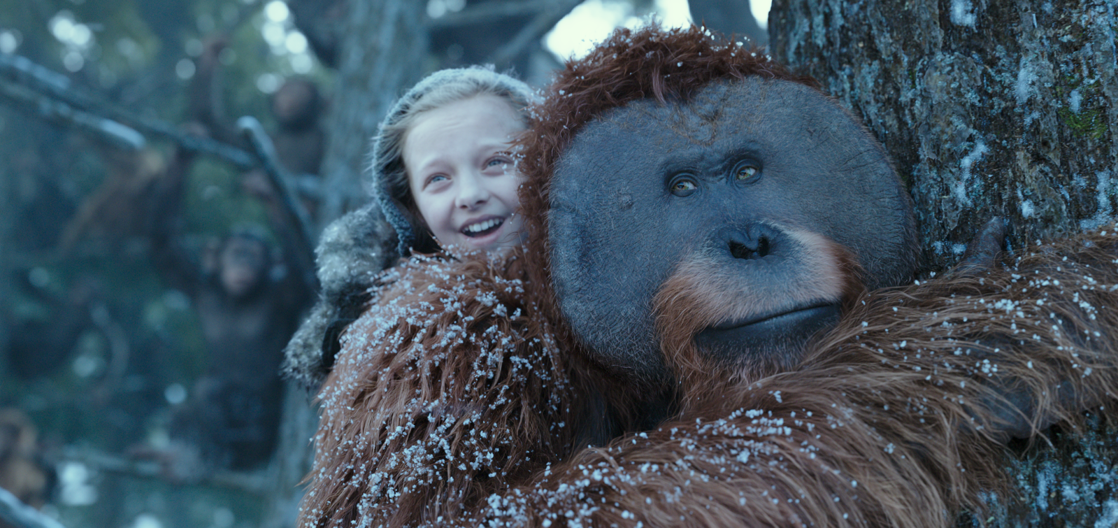 Nova played&nbsp;by Amiah Miller&nbsp;and Maurice performed by Karin Konoval in War for the Planet of the Apes. Image source 20th Century Fox.