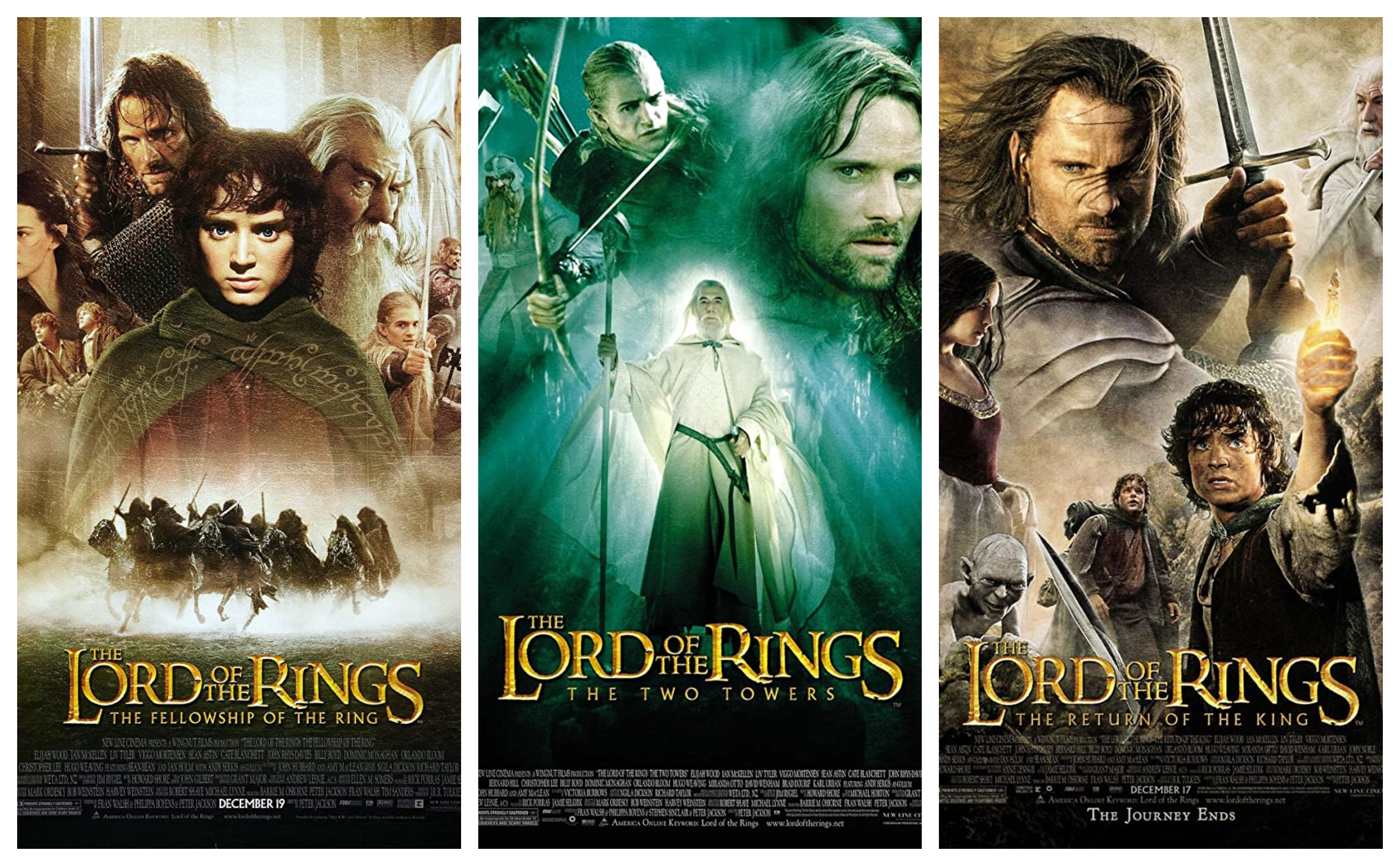The Lord of the Rings&nbsp;trilogy posters: The Fellowship of the Ring, The Two Towers, The Return of the King