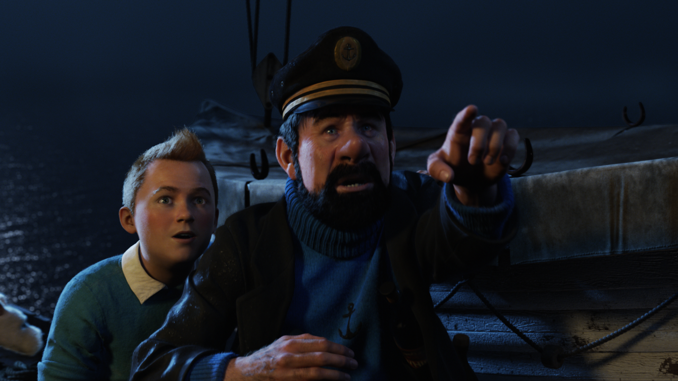 Tintin and with Captain Haddock. Image source Paramount Pictures