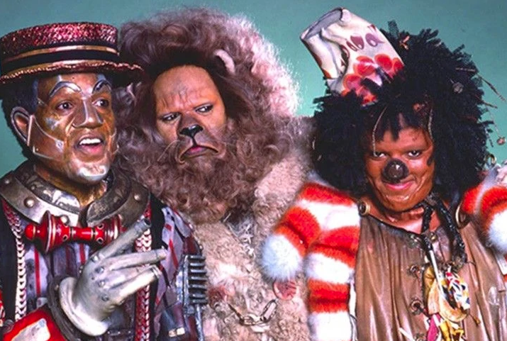 L to R. Nipsey Russell as the Tin Man, Ted Ross as the Lion, and Michael Jackson as the Scarecrow in The Wiz. Makeups designed by Stan Winston.