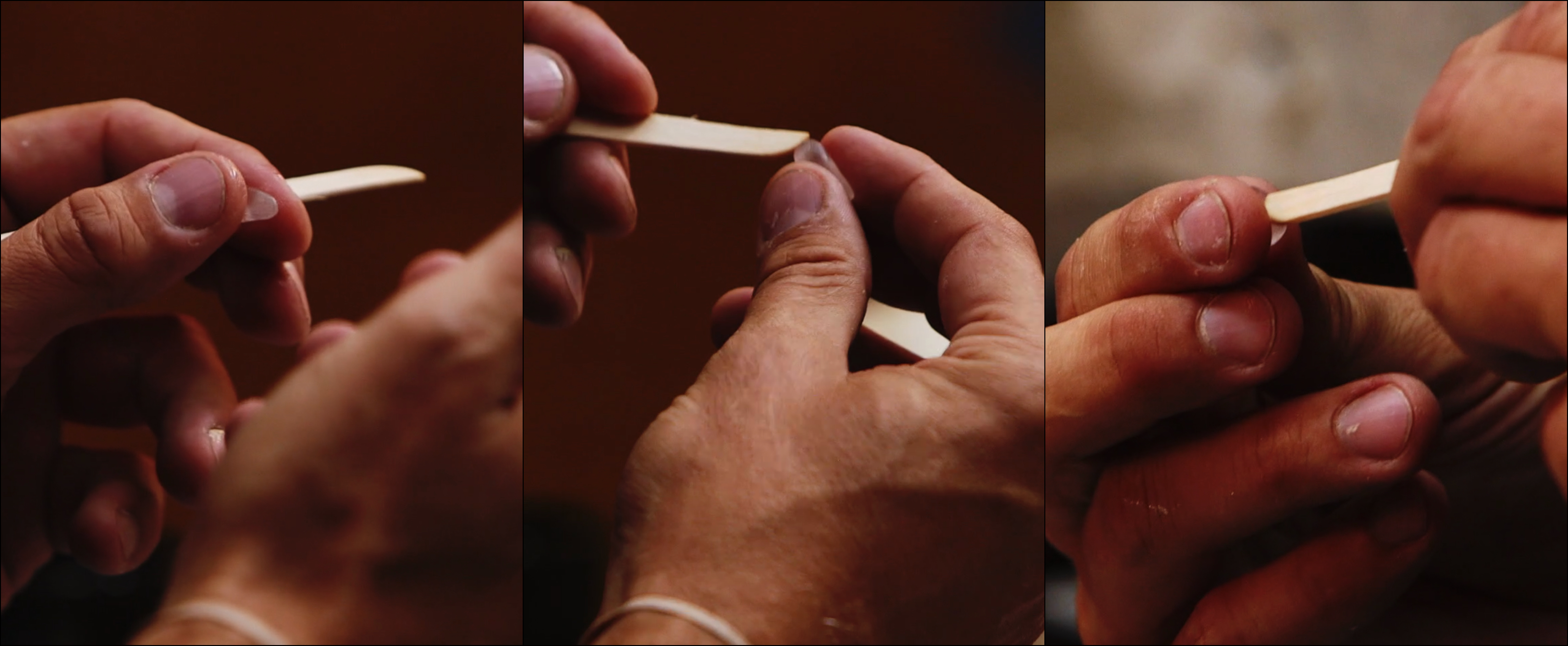 Patrick Magee shapes a tooth.