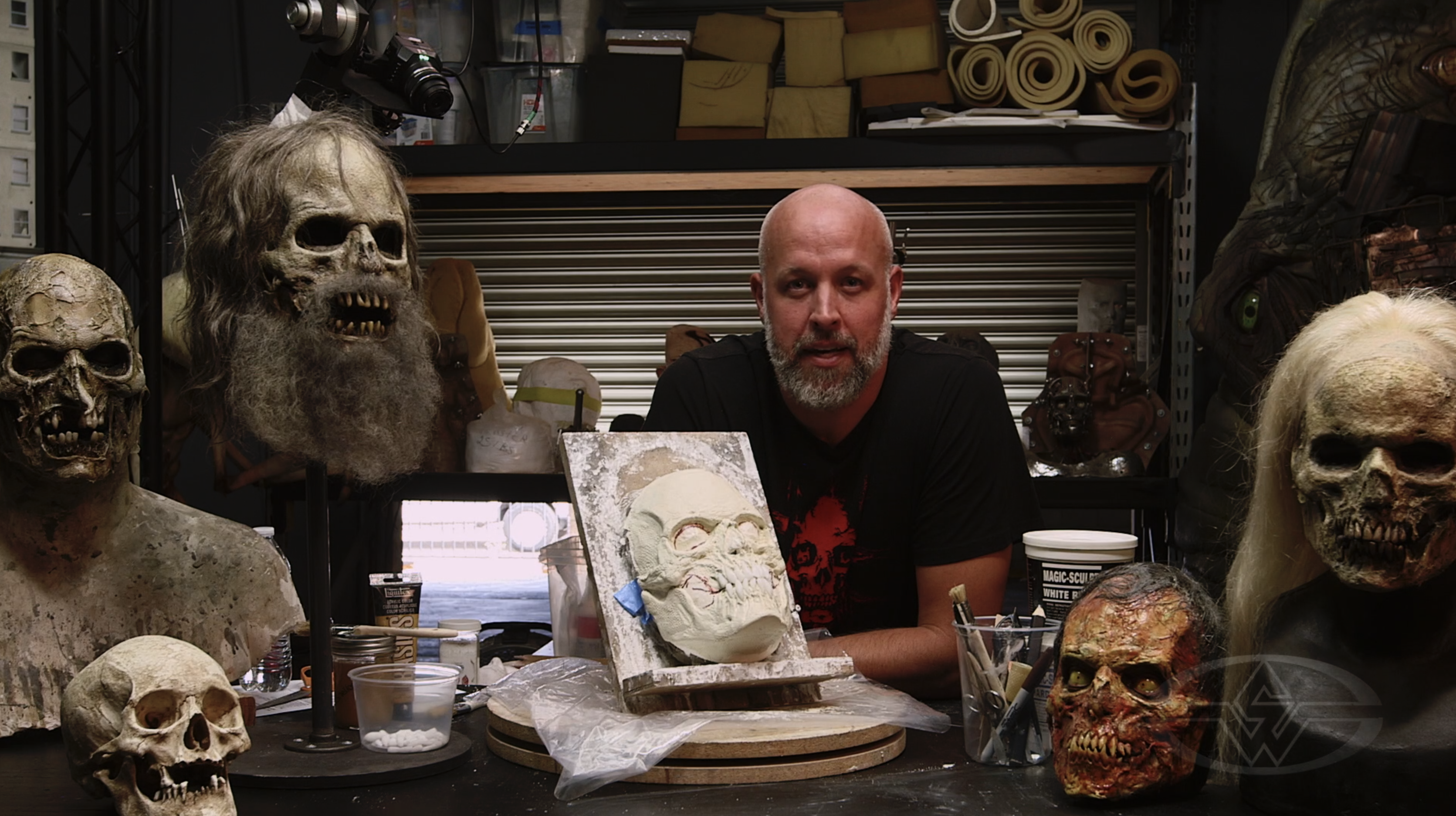 Patrick Magee with his finished ready to paint articulated mask featuring some chilling new chompers.