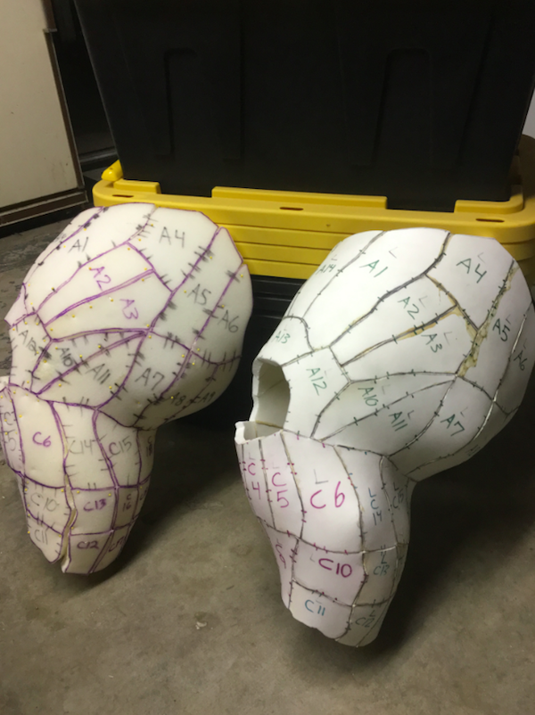 Leg prototype&nbsp;made out of foam (left) next to its mirrored one (right).