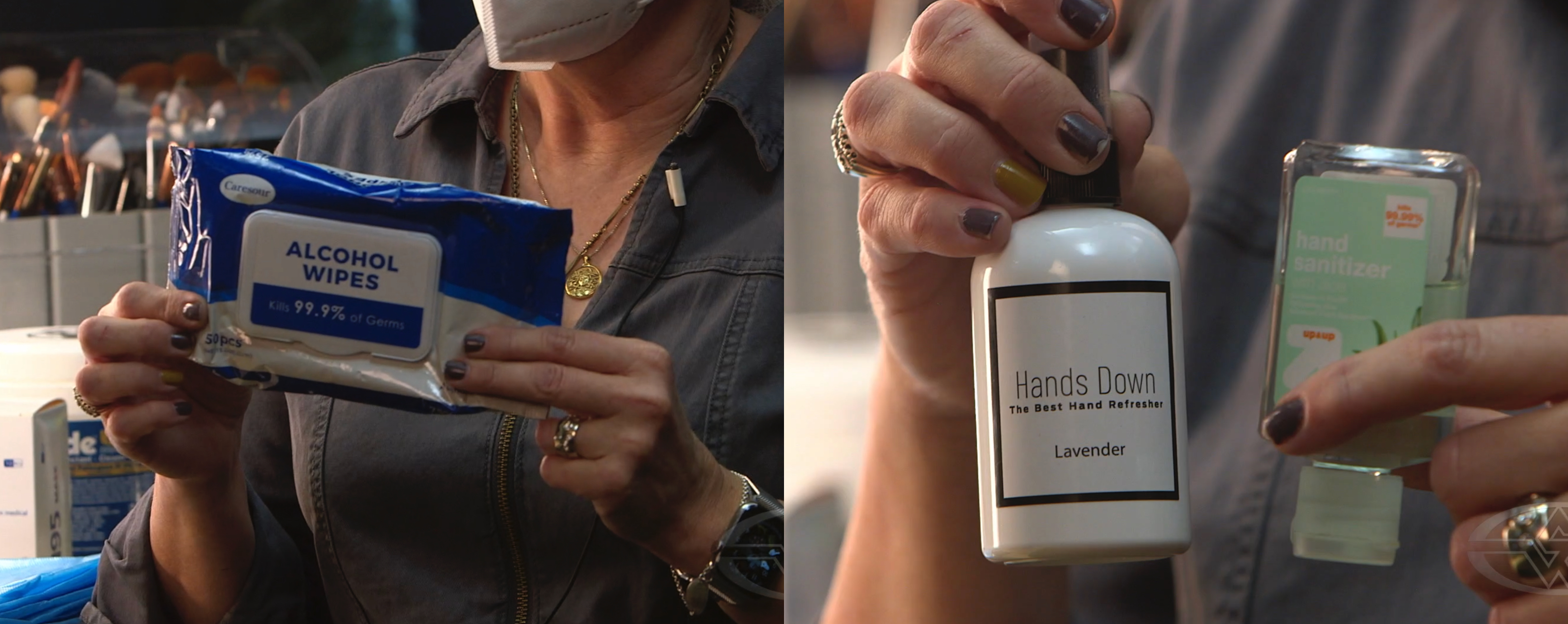 Alcohol wipes and some different brands of hand sanitizer.