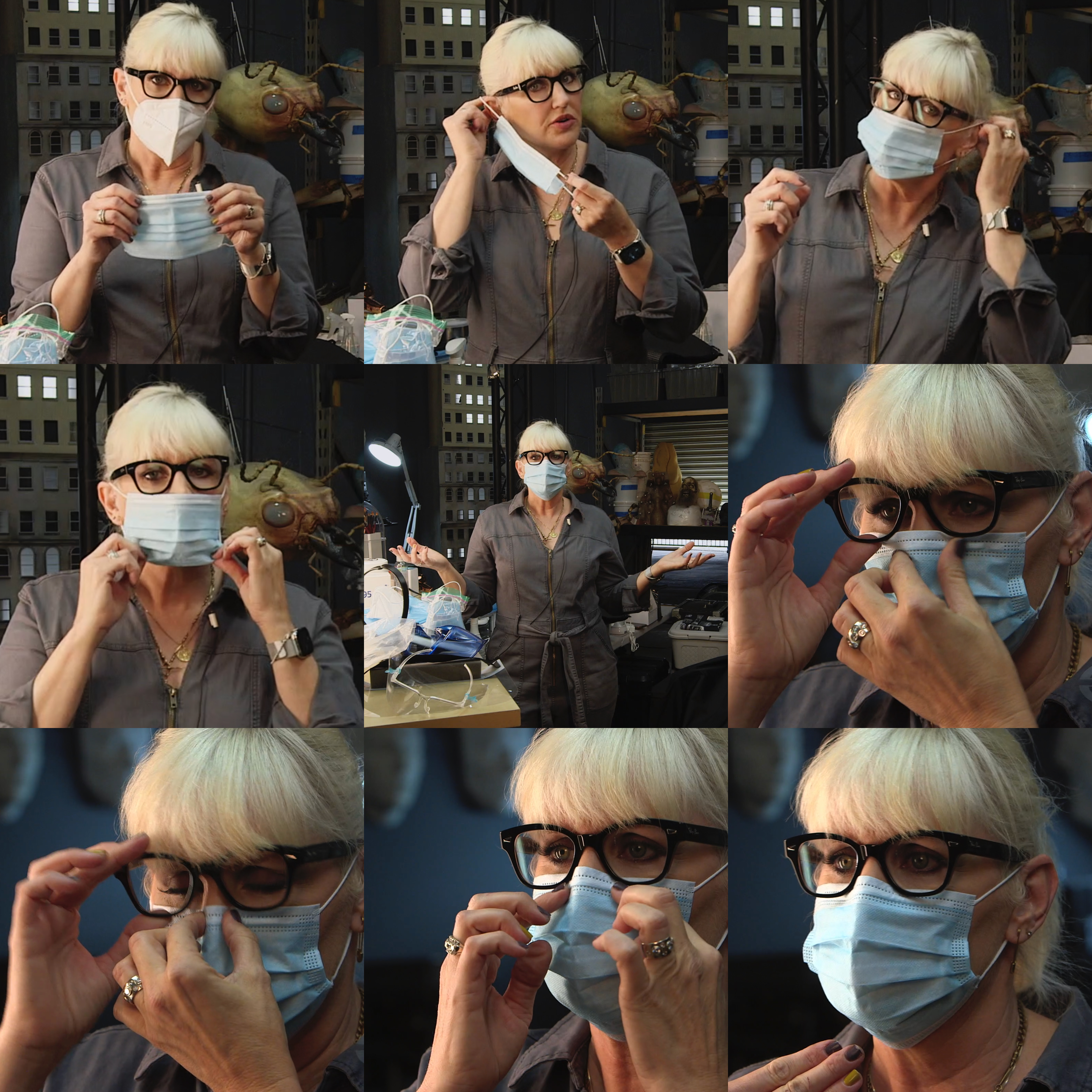 The typical light blue, pleated face-mask is probably the most common use mask you'll see on film sets.