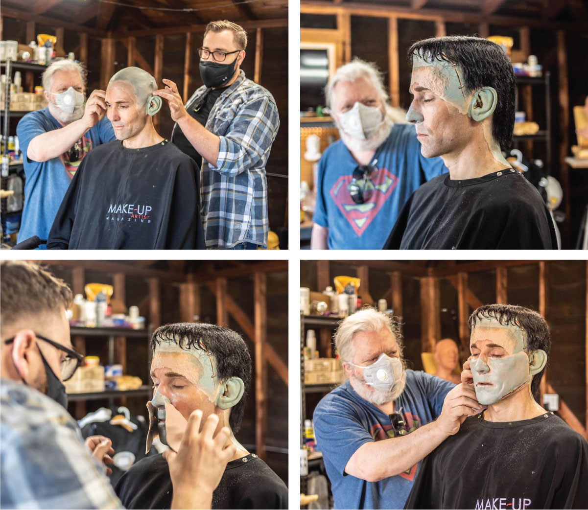 David T. Woodruff & Andy Schoneberg applying the pieces to Matt Wiggins.