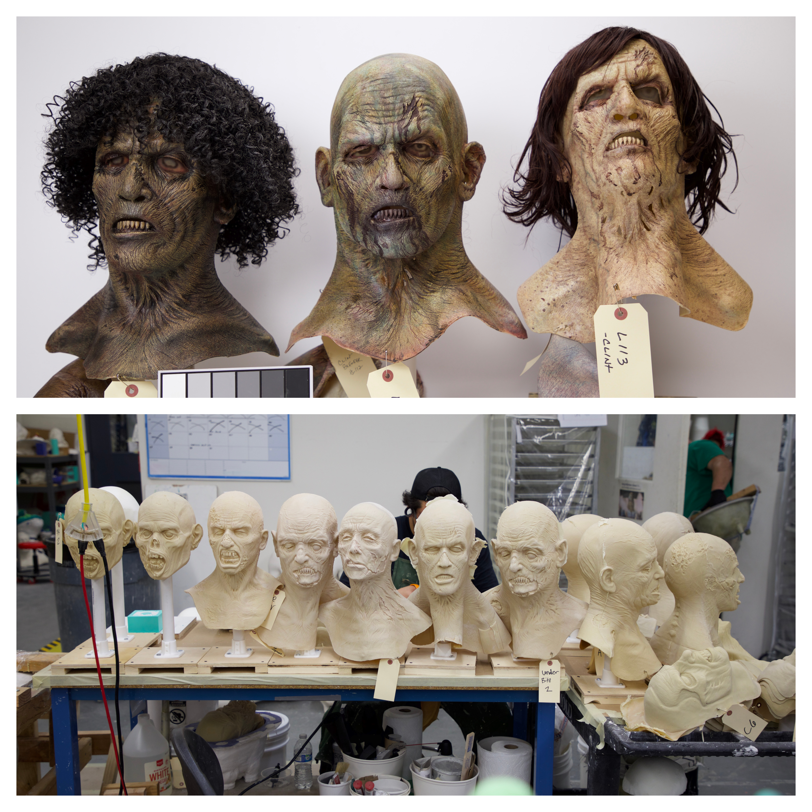 Just a few of the many background zombie masks that were created by Raleigh's team.  Images courtesy Fractured FX/Netflix.