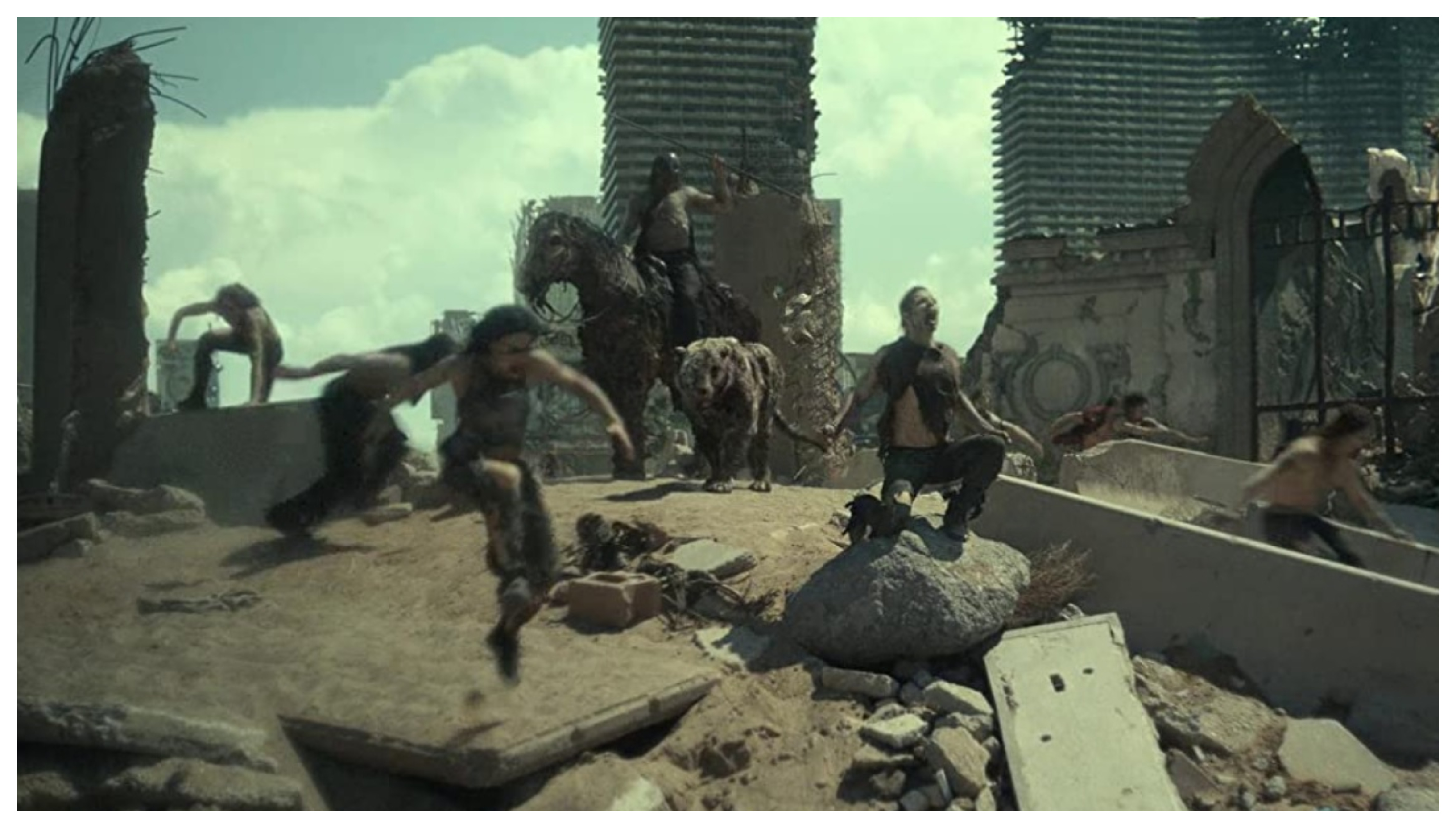 The king of the zombies rides through the ruins of Las Vegas astride a practical zombie horse outfitted by Gabriel Bartalos.  Image courtesy Netflix.