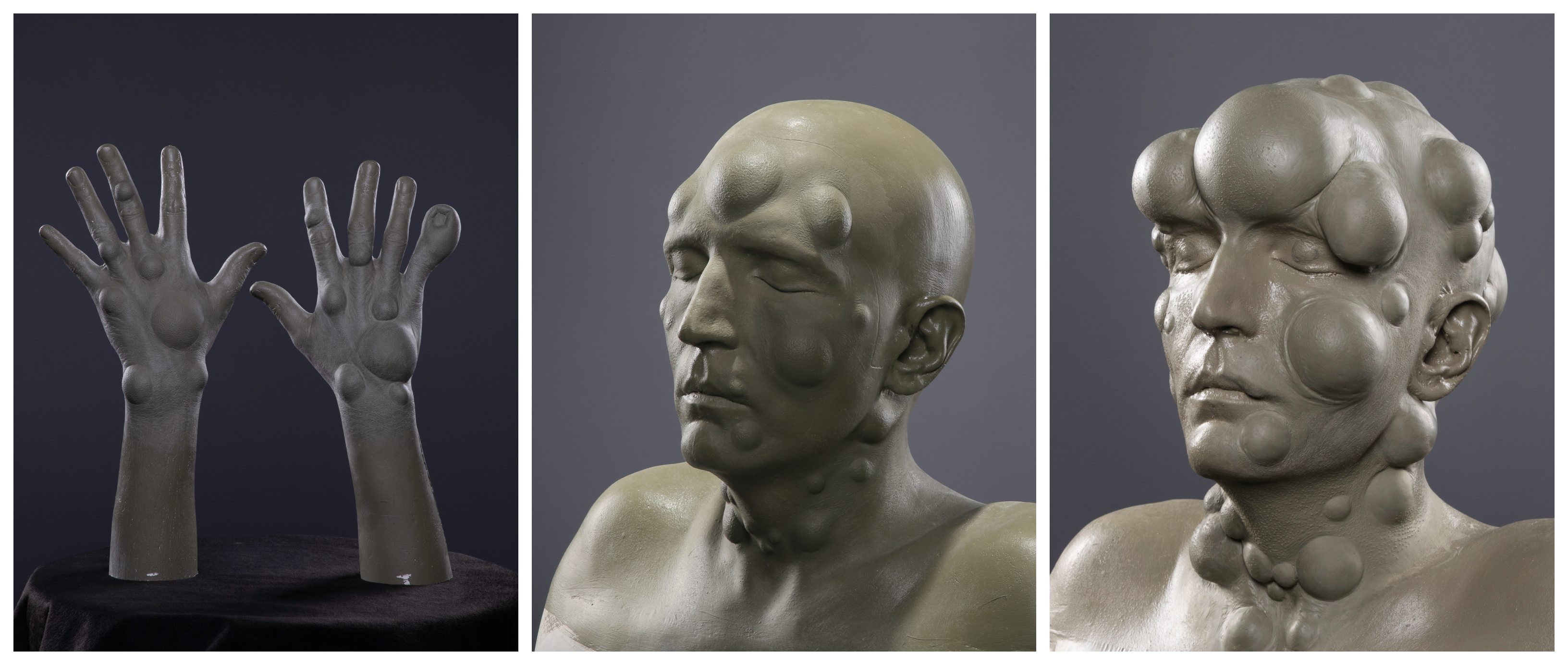 Sculptures for the Polka-Dot Man's hands, second-level, and third-level makeups. Images courtesy Legacy Effects/Warner Bros.