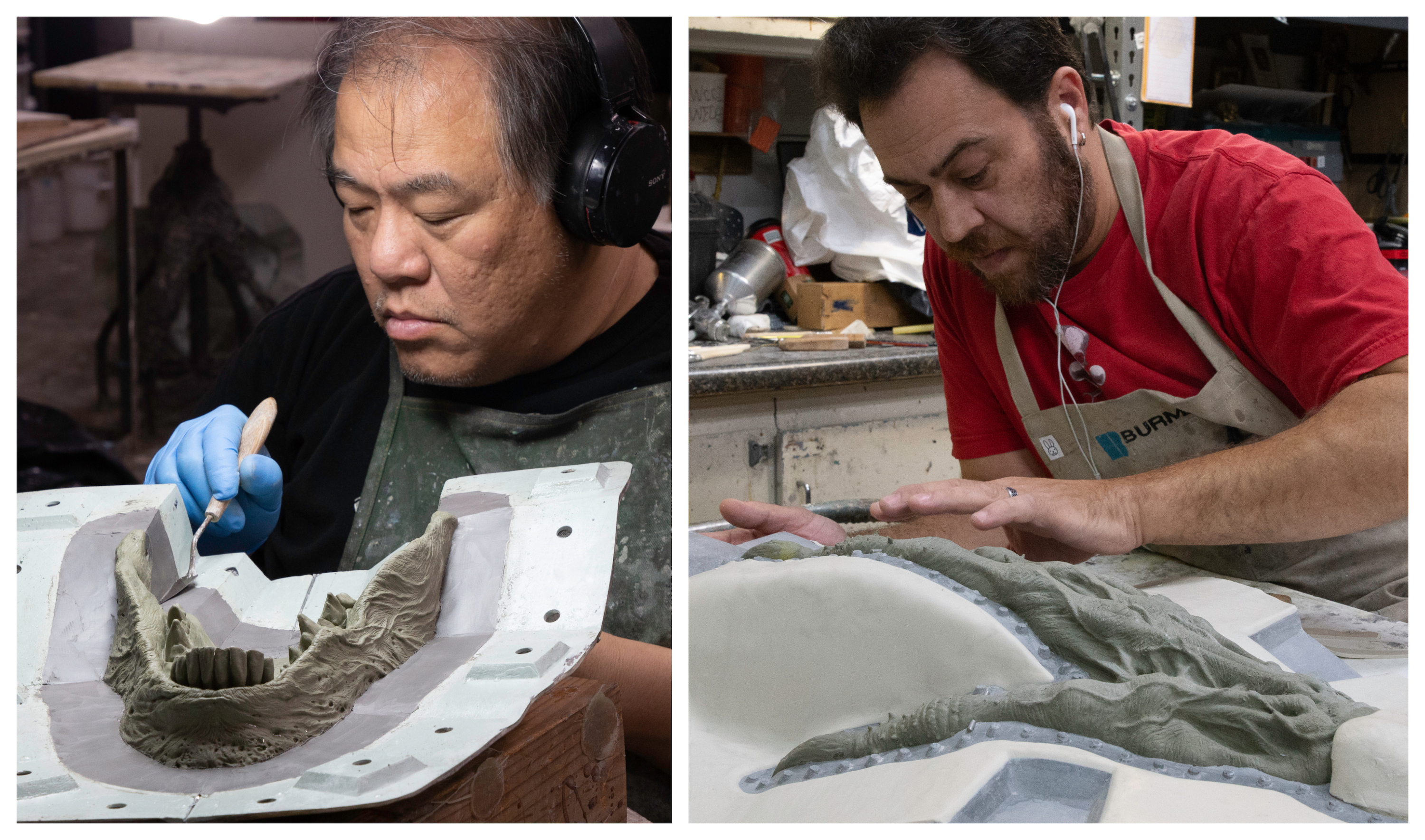 Gary Yee and A.J. Venuto mold the lower jaw and hand of the Wendigo. Images courtesy Legacy Effects/Fox Searchlight.