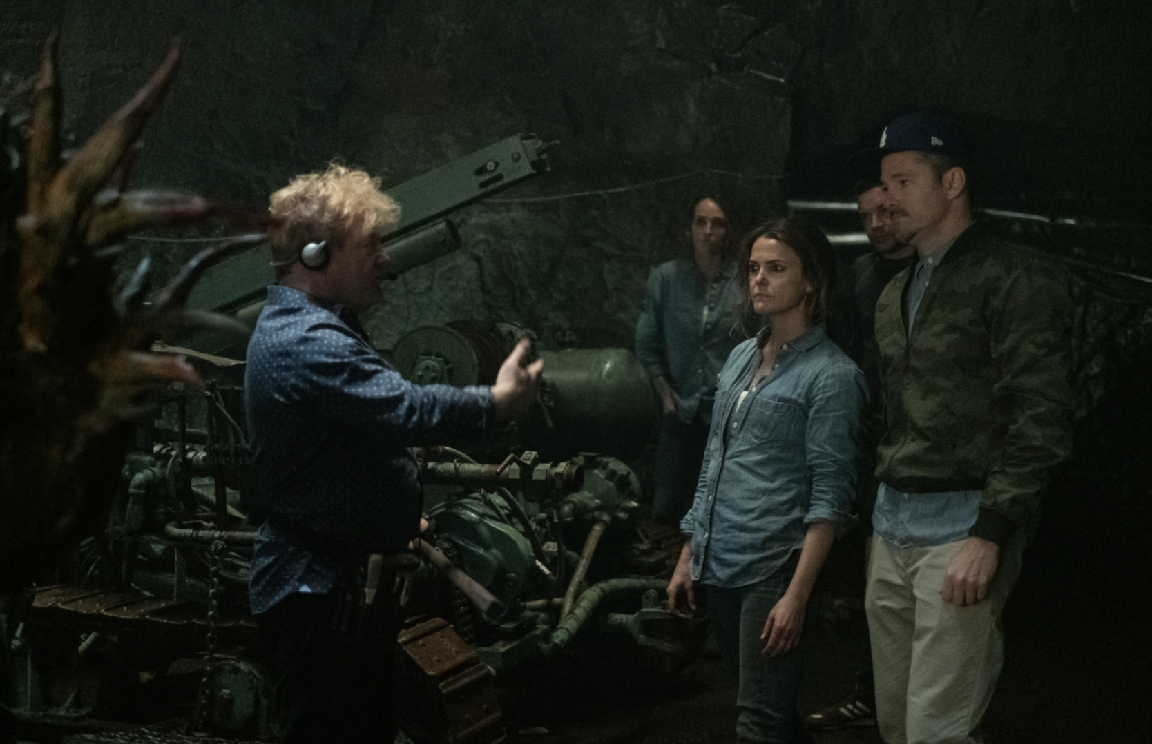 Shane Mahan, Keri Russell and director Scott Hooper shoot the Wendigo fight sequence. Images courtesy Legacy Effects/Fox Searchlight.