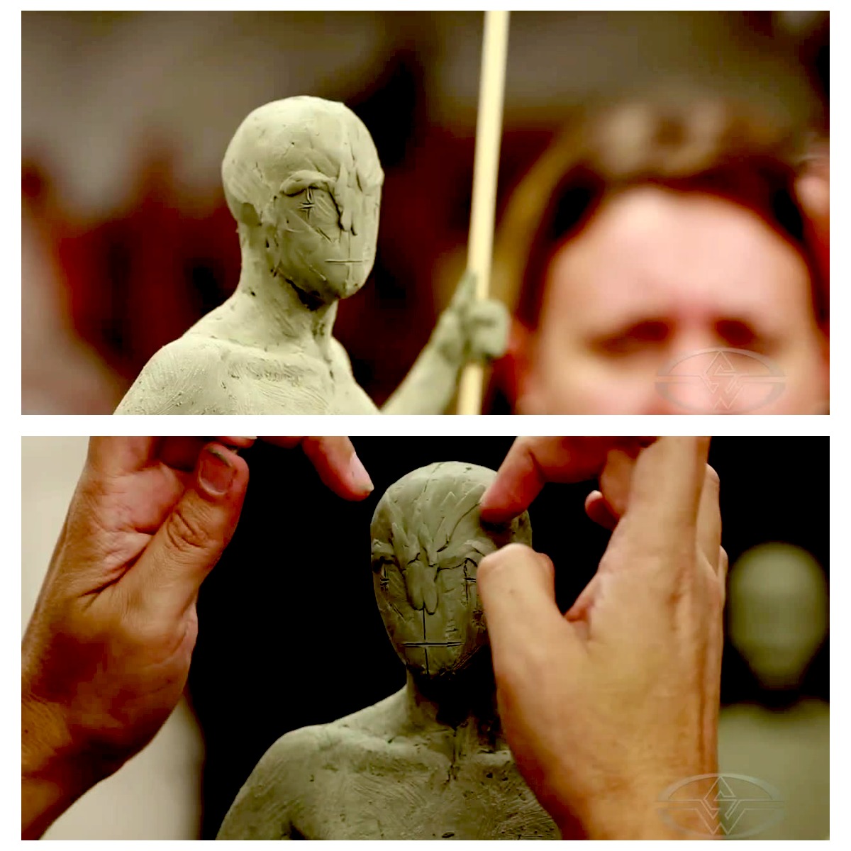 Alfred Paredes shapes the brows of his sculpture to give it attitude.