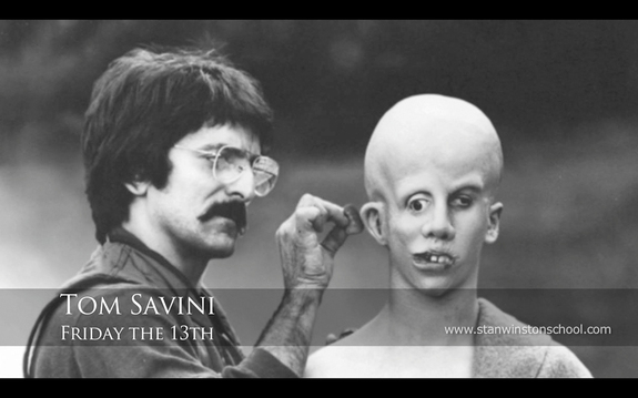 Tom Savini touches up a version of the "Jason" makeup on the set of Friday the 13th: The Final Chapter.