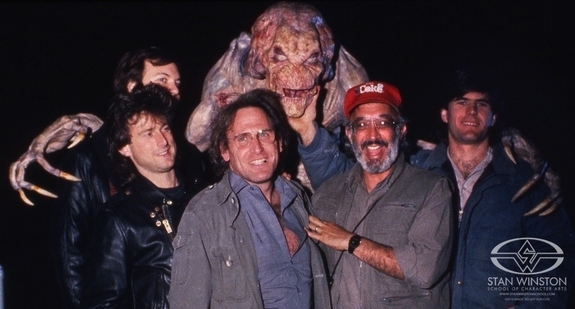 On the set of Pumpkinhead, director Stan Winston and his crew pose for a group shot.