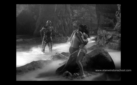 The Creature from the Black Lagoon stalks his prey above water and again in one of its ambitious underwater sequences.