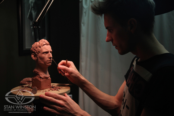 Arjen sculpts "Nicholas Grimshaw", protagonist of The Mill at Calder’s End