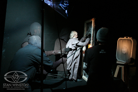 3 puppeteers perform the Victor Karloch puppet on the set of Kevin McTurk's film debut.