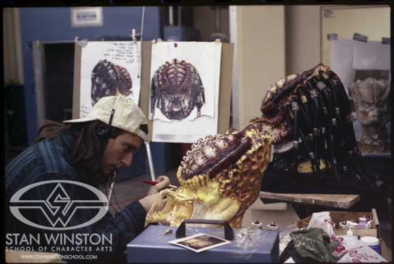 John Rosengrant airbrushing the head for Predator 2.