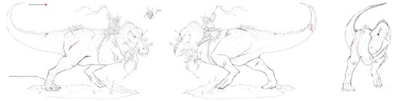 Samurai-themed T-Rex sketches from RJ Palmer, Dinosaur Art Contest 2nd Prize Winner.