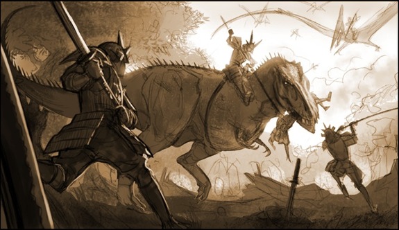 RJ Palmer’s incredible artwork depicting the Tyrannosaurus Rex vs. Samurai.