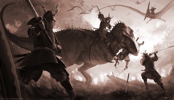 RJ Palmer’s incredible artwork depicting the Tyrannosaurus Rex vs. Samurai.