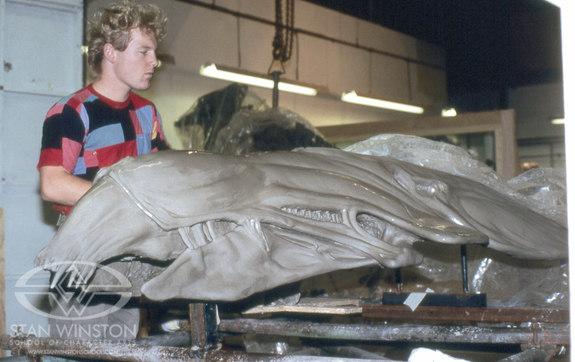 Shane Mahan works on the Alien Queen's head.