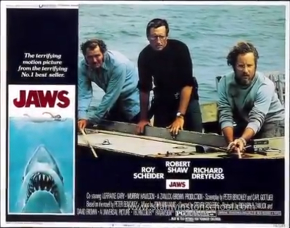 The lobby card from Jaws. Greg Nicotero's inspiration for his life-size, realistic tableau.