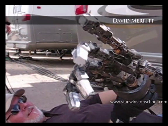 David Merritt puppeteers the T-600's cable-controlled hand.