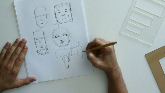 Use a non-photo blue mechanical pencil to sketch light construction lines and develop a shape before adding darker lines.
