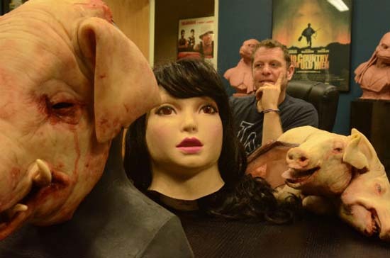 Christien Tinsley surrounded by some of his creations for the television show, American Horror Story.
