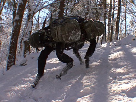 BigDog can navigate a variety of terrain, including rocks, snow, and water.