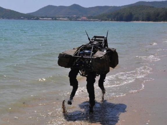 BigDog can navigate a variety of terrain, including rocks, snow, and water.