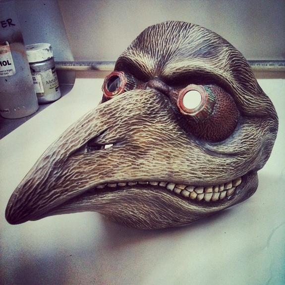 (Top) “Rat King” mask commission. (Bottom) “The Crow Doctor” plague doctor mask.