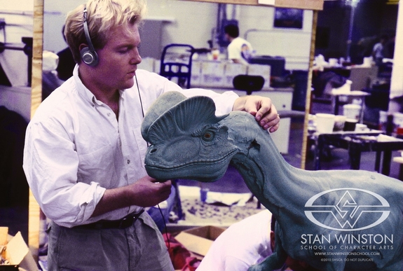 Shane Mahan sculpts the full-size Dilophosaurus based on approved designs and maquettes.