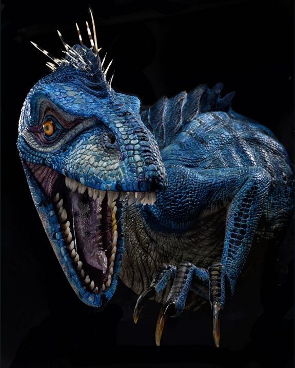 Wall Mounted blue raptor sculpture by&nbsp;Trent Taft