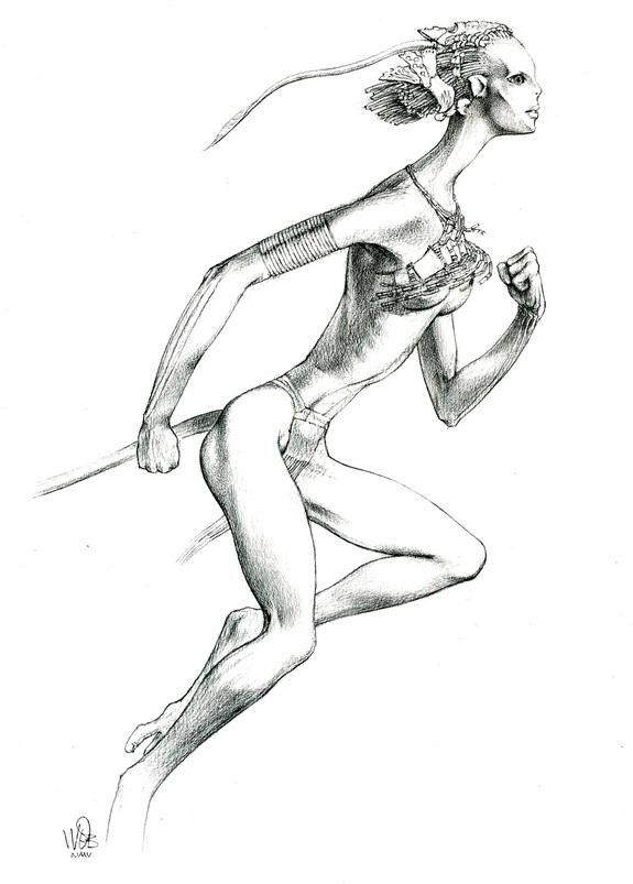 A very early concept of Neytiri by&nbsp;Wayne Barlowe.