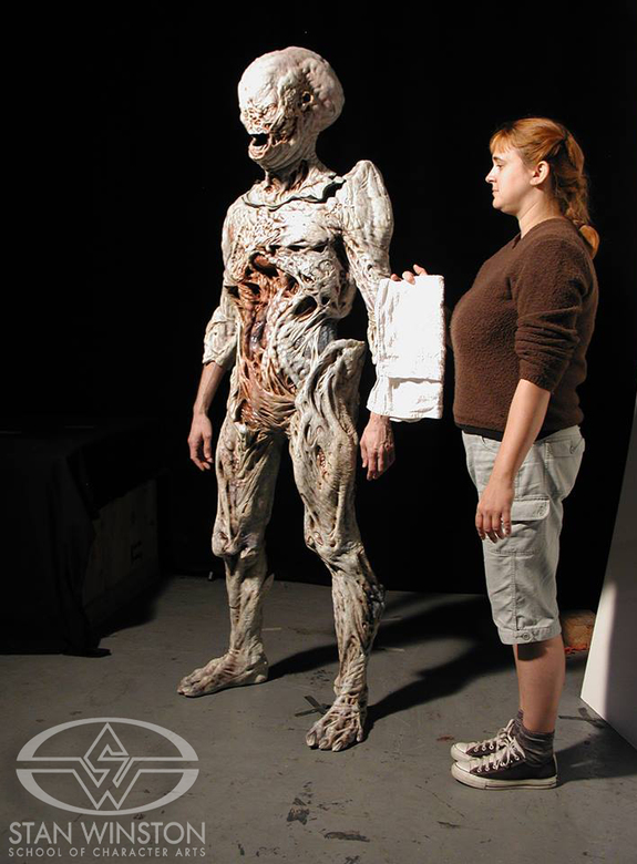 Doug Jones in Carmack imp suit next to Kristen Willet at one of the suit tests.