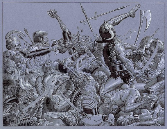 The winning illustration, Death Dealer spread by Tom Stone.